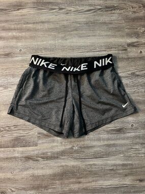 Nike Women's Dri-Fit Charcoal Athletic Shorts with Branded Black Waistband
